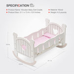 Wooden Doll Cradle Rocking Baby Doll Crib Reversible Doll Bed for Girls Fits 18 Inch Dolls