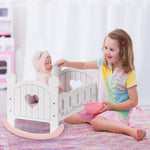 Natural wooden doll crib bed with bedding accessories for kids pretend play
