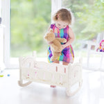 Wooden Doll Cradle Rocking Baby Doll Crib Reversible Doll Bed for Girls Fits 18 Inch Dolls