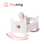Wooden Doll Cradle Rocking Baby Doll Crib Reversible Doll Bed for Girls Fits 18 Inch Dolls