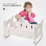 Wooden Doll Cradle Rocking Baby Doll Crib Reversible Doll Bed for Girls Fits 18 Inch Dolls